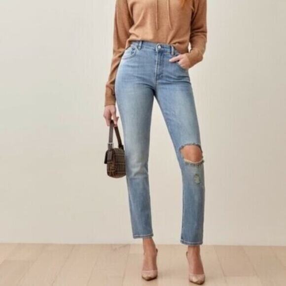 Reformation Jeans 24 Womens Cyprus Destroyed Skinny Leg High Rise Light Wash Cas - Picture 1 of 8